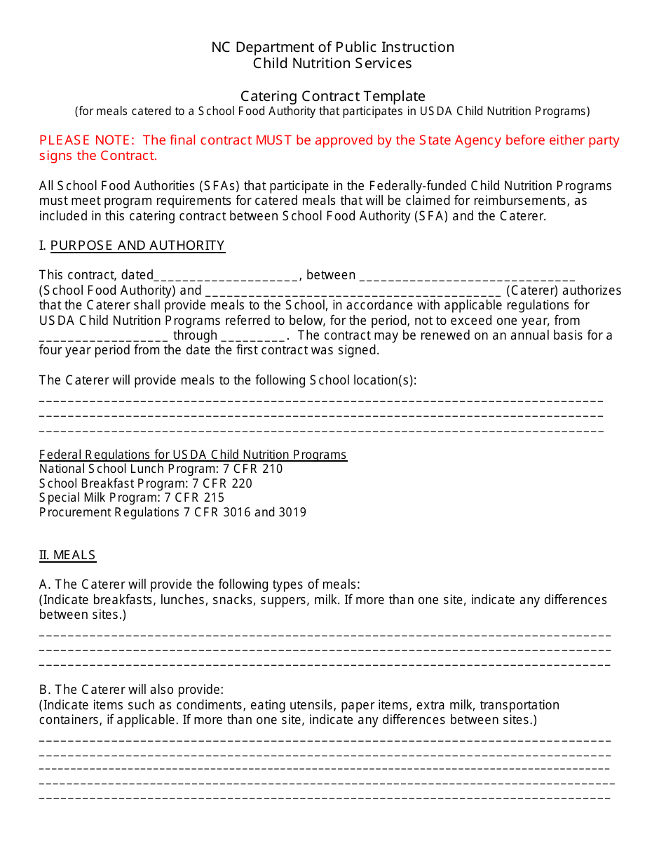Catering Contract Template - North Carolina, Page 1