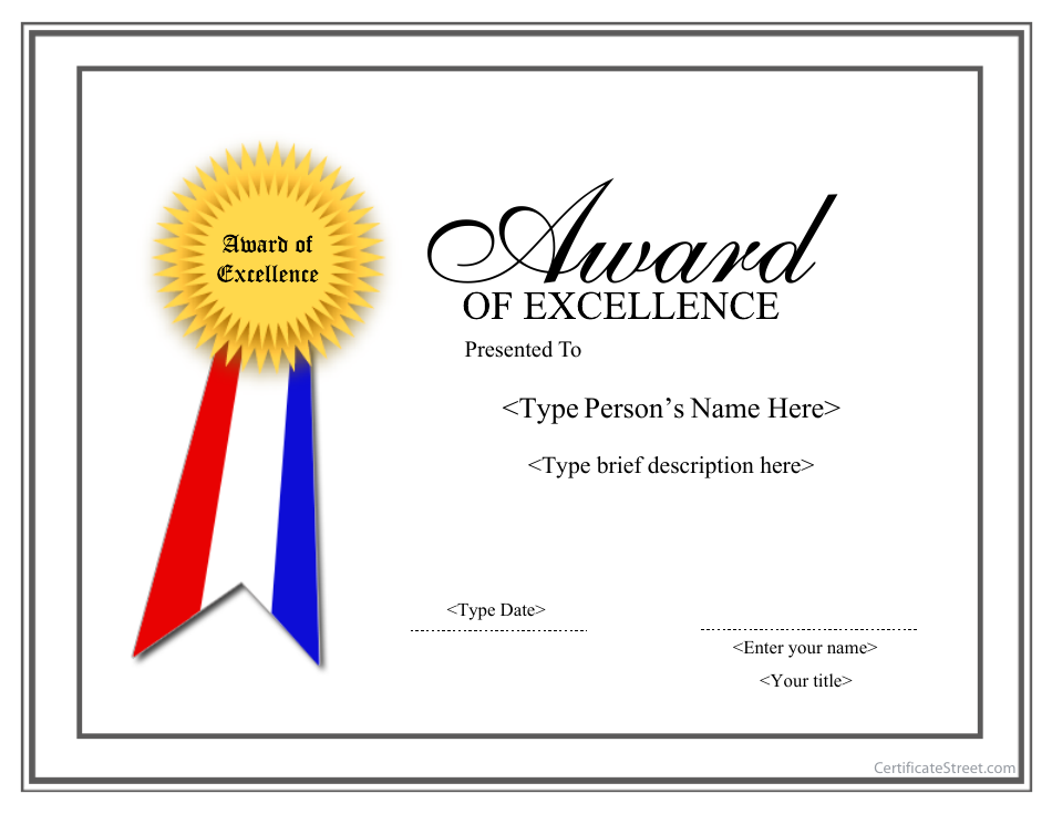 Award of Excellence Template Download Fillable PDF Templateroller