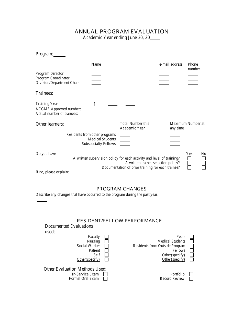 Annual Program Evaluation Form, Page 1