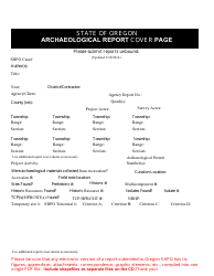 Archaeological Report Cover Page - Oregon
