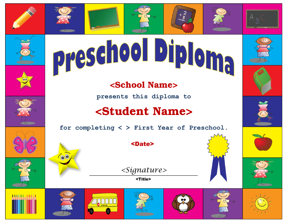 Preschool Diploma Template - Blank Preschool Certificate Design 2021