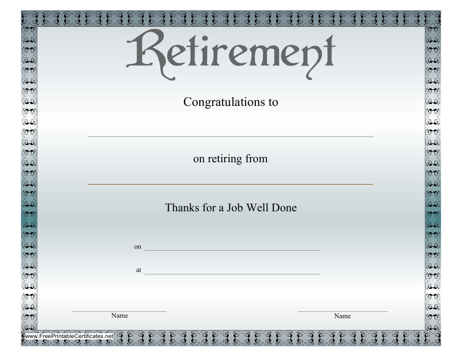 Retirement Certificate Template with Grey Design
