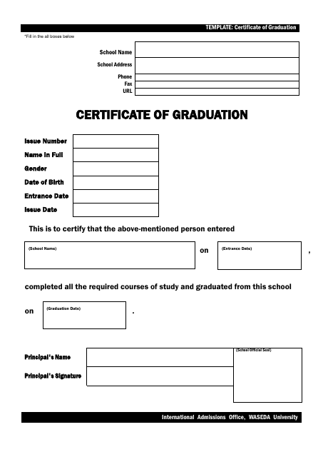 Certificate of Graduation Template with Black Design
