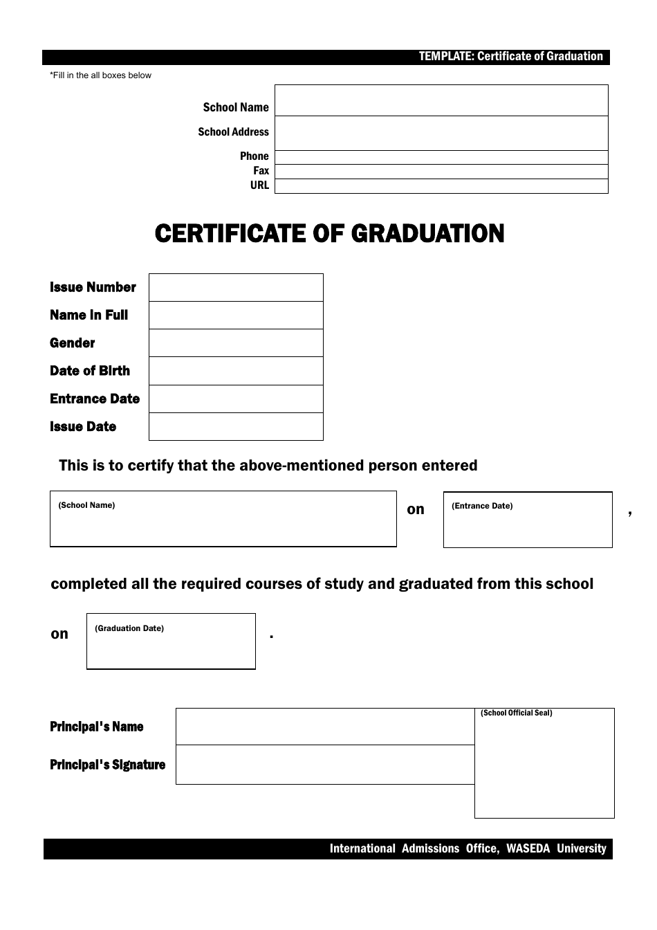 Certificate of Graduation Template with Black Design