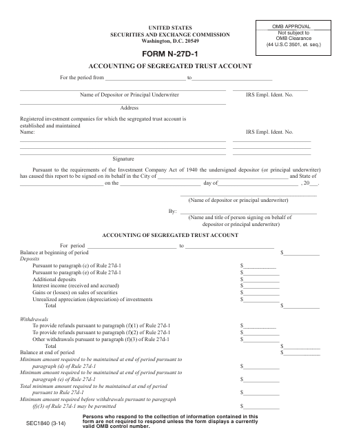 SEC Form 1840 (N-27D-1) Accounting of Segregated Trust Account