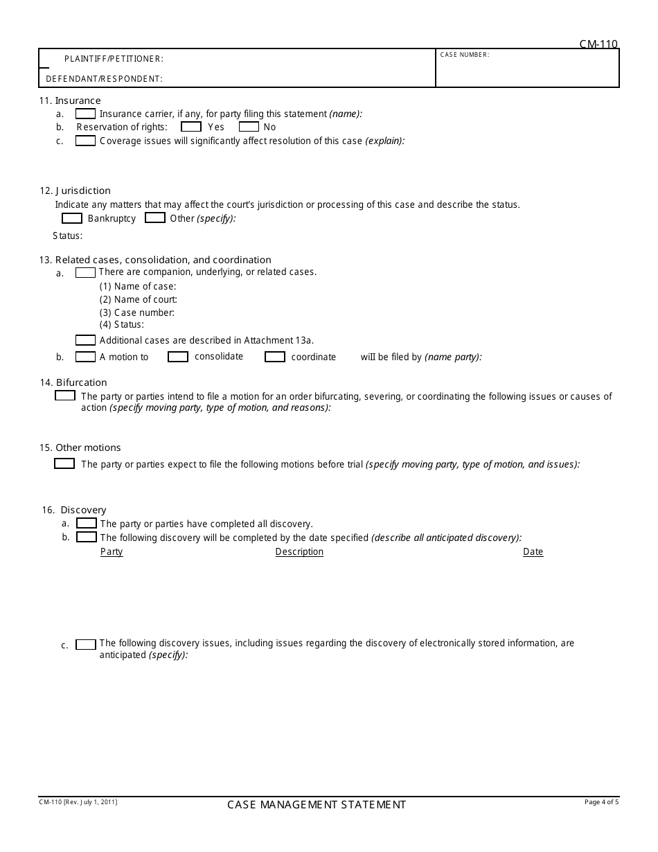 Form CM-110 Case Management Statement - California, Page 4