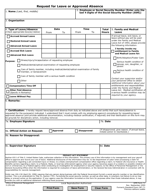 OPM Form 71 Request for Leave or Approved Absence