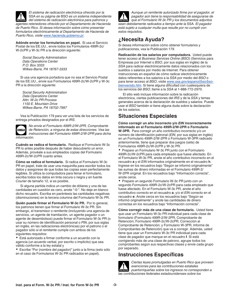 Instrucciones para IRS Formulario W-3C PR Transmision De Comprobantes De Retencion Corregidos (Puerto Rican Spanish), Page 3