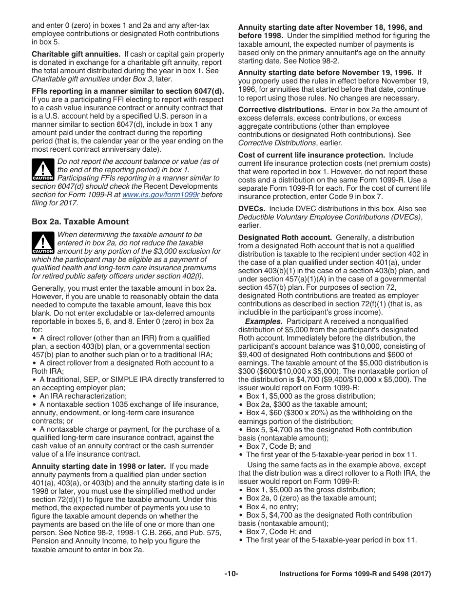 Instructions for IRS Form 1099-R, 5498 Distributions From Pensions, Annuities, Retirement or Profit-Sharing Plans, IRAs, Insurance Contracts, Etc. and Ira Contribution Information, Page 10