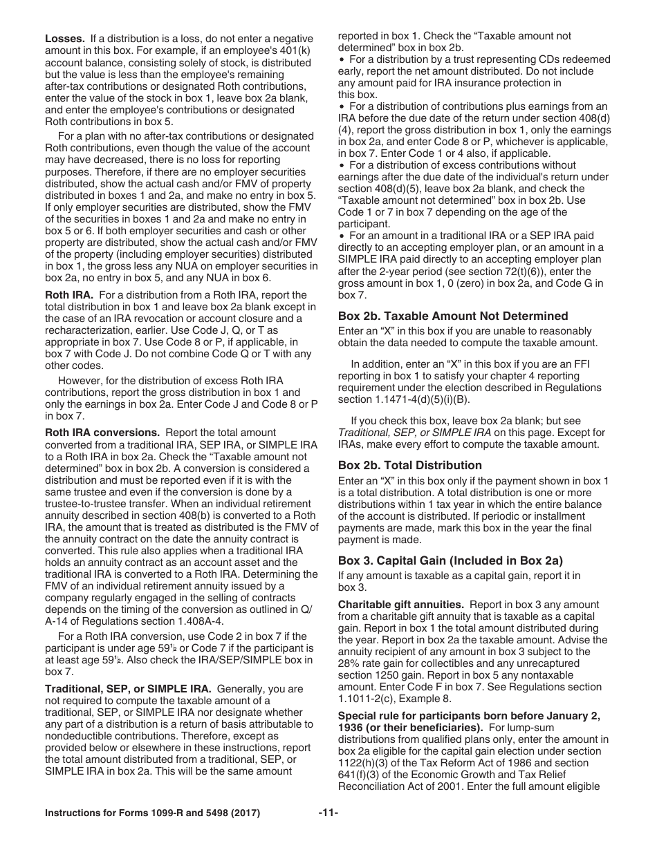 Instructions for IRS Form 1099-R, 5498 Distributions From Pensions, Annuities, Retirement or Profit-Sharing Plans, IRAs, Insurance Contracts, Etc. and Ira Contribution Information, Page 11