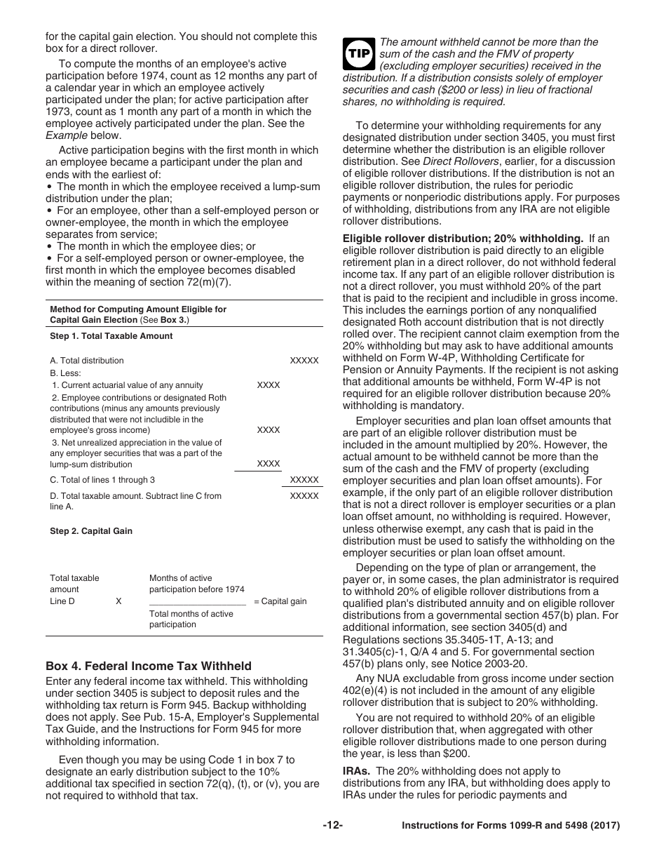 Download Instructions For Irs Form 1099 R 5498 Distributions From Pensions Annuities 8913