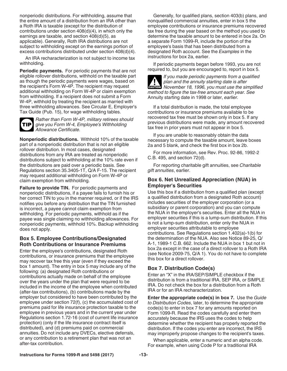 Instructions for IRS Form 1099-R, 5498 Distributions From Pensions, Annuities, Retirement or Profit-Sharing Plans, IRAs, Insurance Contracts, Etc. and Ira Contribution Information, Page 13
