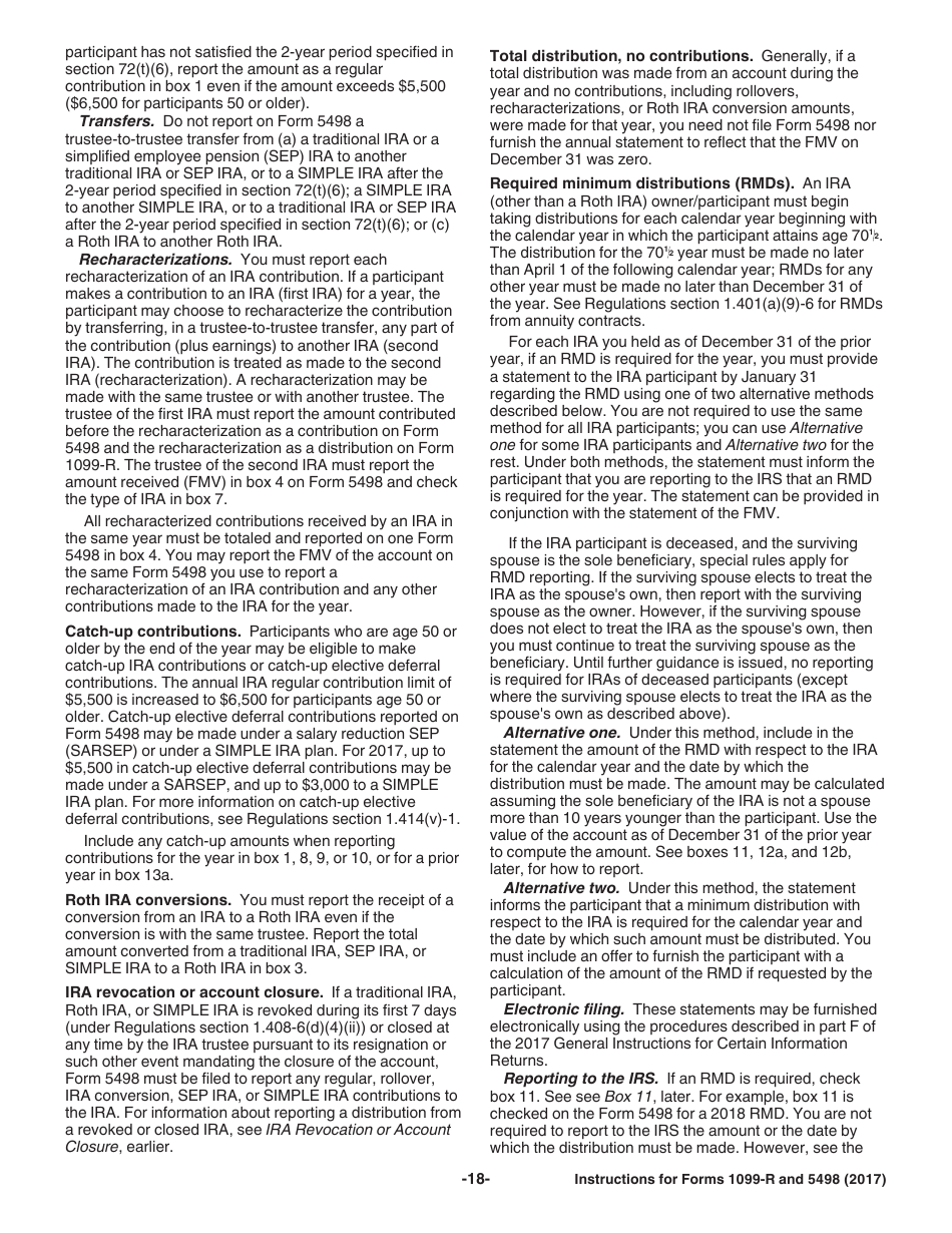 Instructions for IRS Form 1099-R, 5498 Distributions From Pensions, Annuities, Retirement or Profit-Sharing Plans, IRAs, Insurance Contracts, Etc. and Ira Contribution Information, Page 18