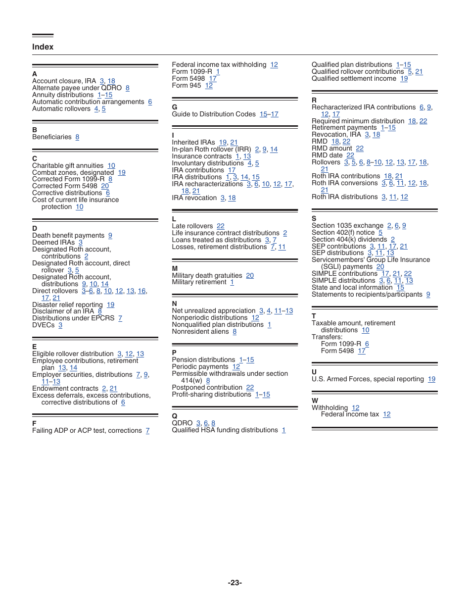 Instructions for IRS Form 1099-R, 5498 Distributions From Pensions, Annuities, Retirement or Profit-Sharing Plans, IRAs, Insurance Contracts, Etc. and Ira Contribution Information, Page 23