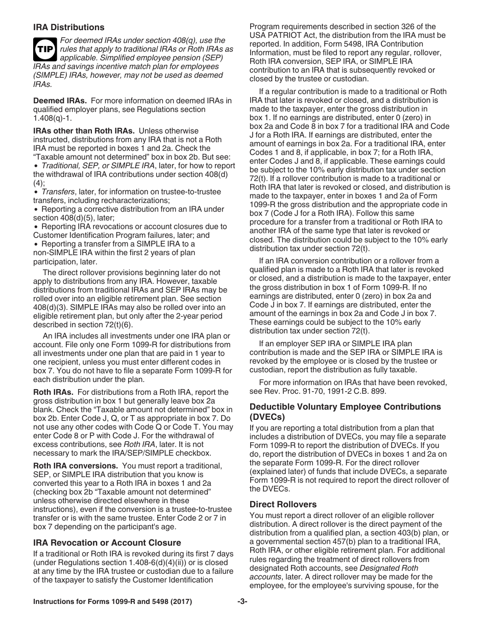 Instructions for IRS Form 1099-R, 5498 Distributions From Pensions, Annuities, Retirement or Profit-Sharing Plans, IRAs, Insurance Contracts, Etc. and Ira Contribution Information, Page 3