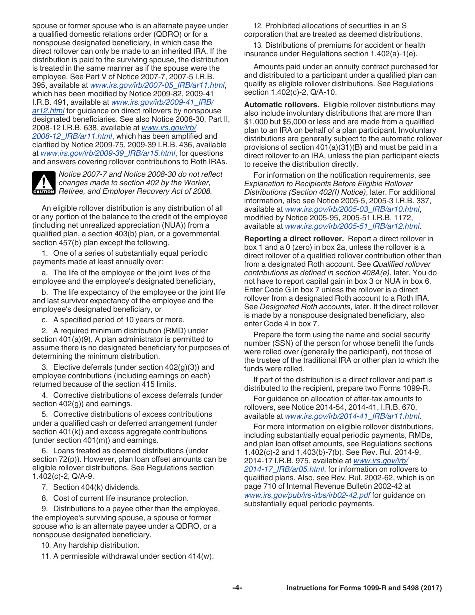 Instructions for IRS Form 1099-R, 5498 Distributions From Pensions, Annuities, Retirement or Profit-Sharing Plans, IRAs, Insurance Contracts, Etc. and Ira Contribution Information, Page 4
