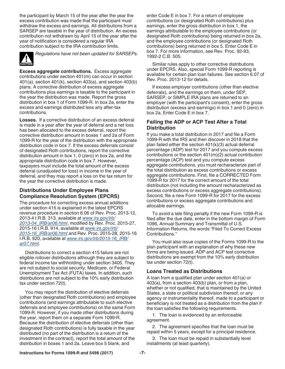 Instructions for IRS Form 1099-R, 5498 Distributions From Pensions, Annuities, Retirement or Profit-Sharing Plans, IRAs, Insurance Contracts, Etc. and Ira Contribution Information, Page 7
