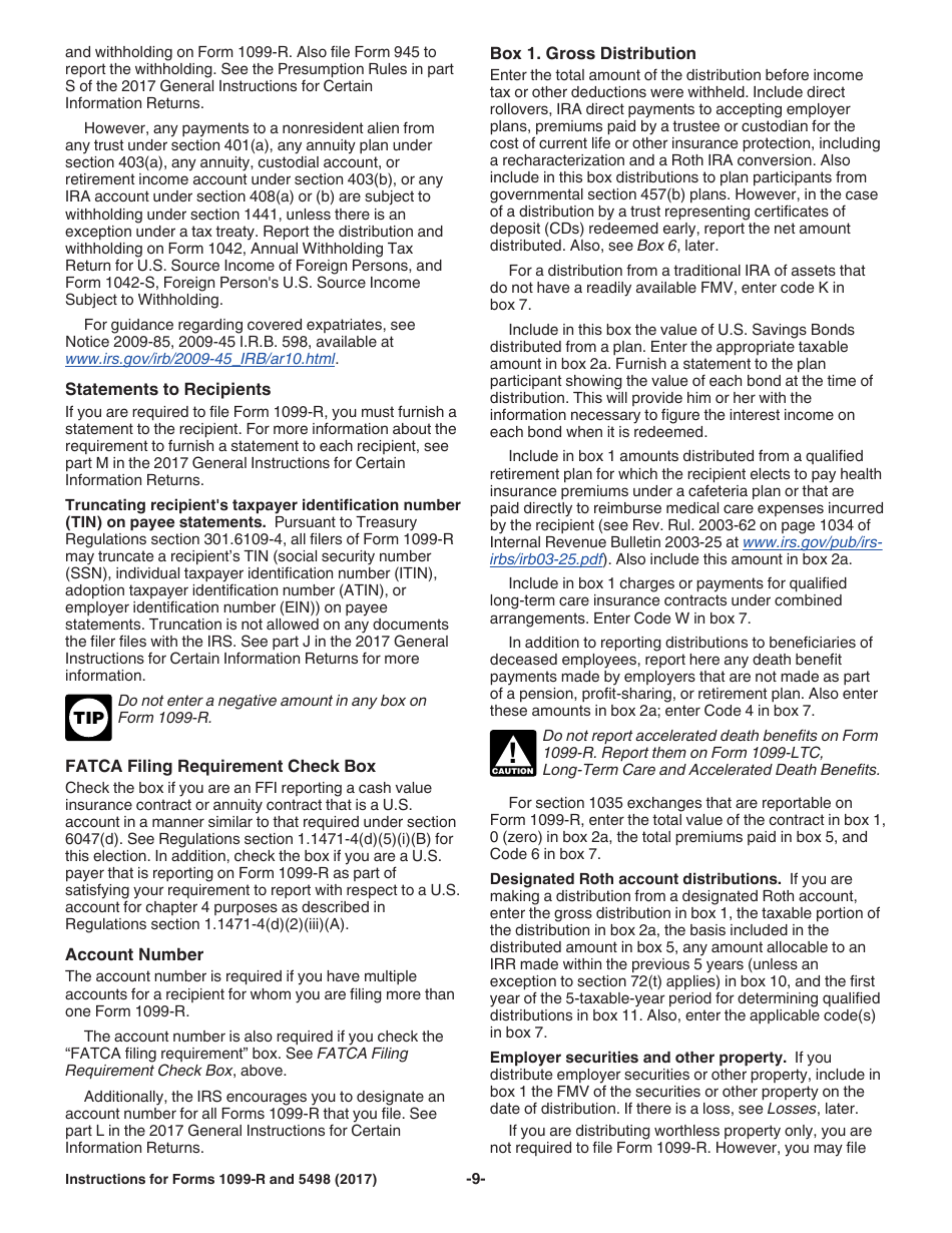 Instructions for IRS Form 1099-R, 5498 Distributions From Pensions, Annuities, Retirement or Profit-Sharing Plans, IRAs, Insurance Contracts, Etc. and Ira Contribution Information, Page 9