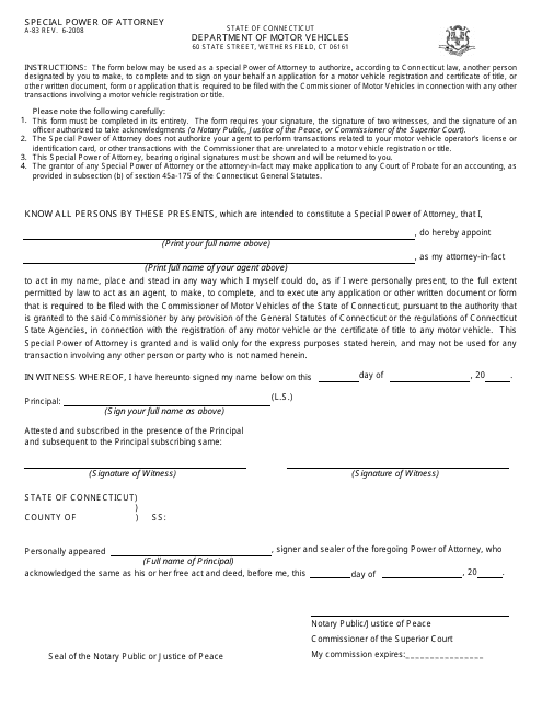 Form A-83 Special Power of Attorney - Connecticut