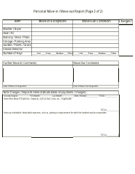 Personal Move in/Move out Report Form, Page 2