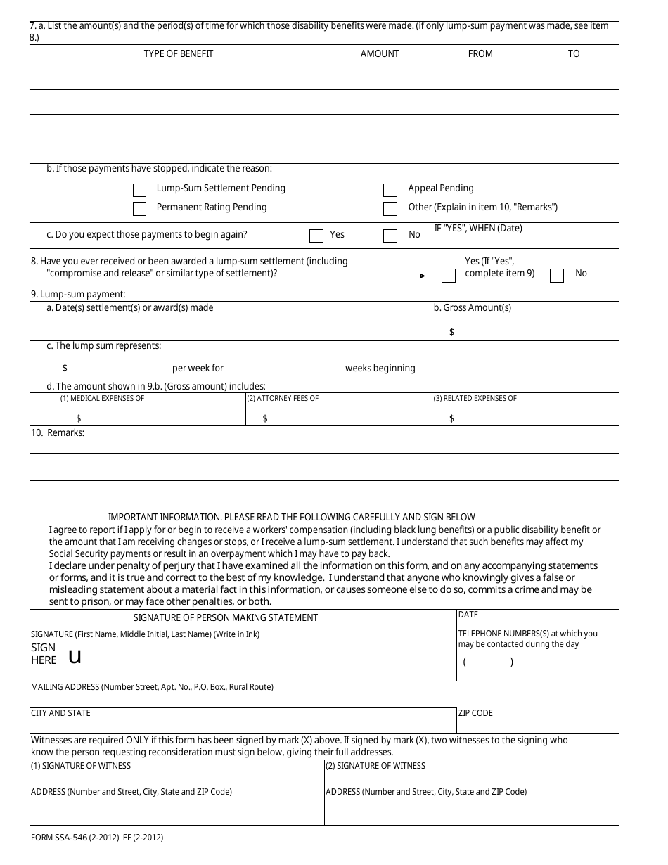 Form SSA-546 - Fill Out, Sign Online and Download Fillable PDF ...