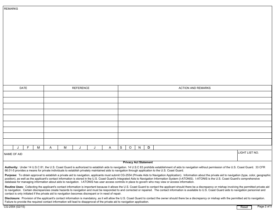 Form CG-2554 Private AIDS to Navigation Application, Page 2