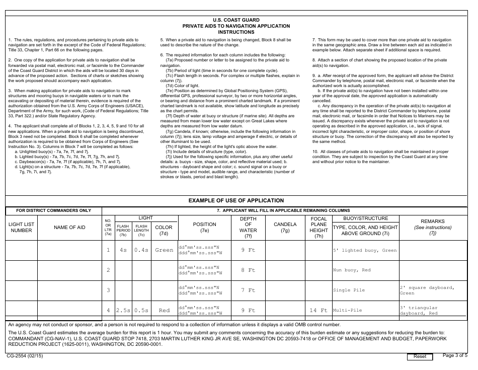 Form CG-2554 Private AIDS to Navigation Application, Page 3