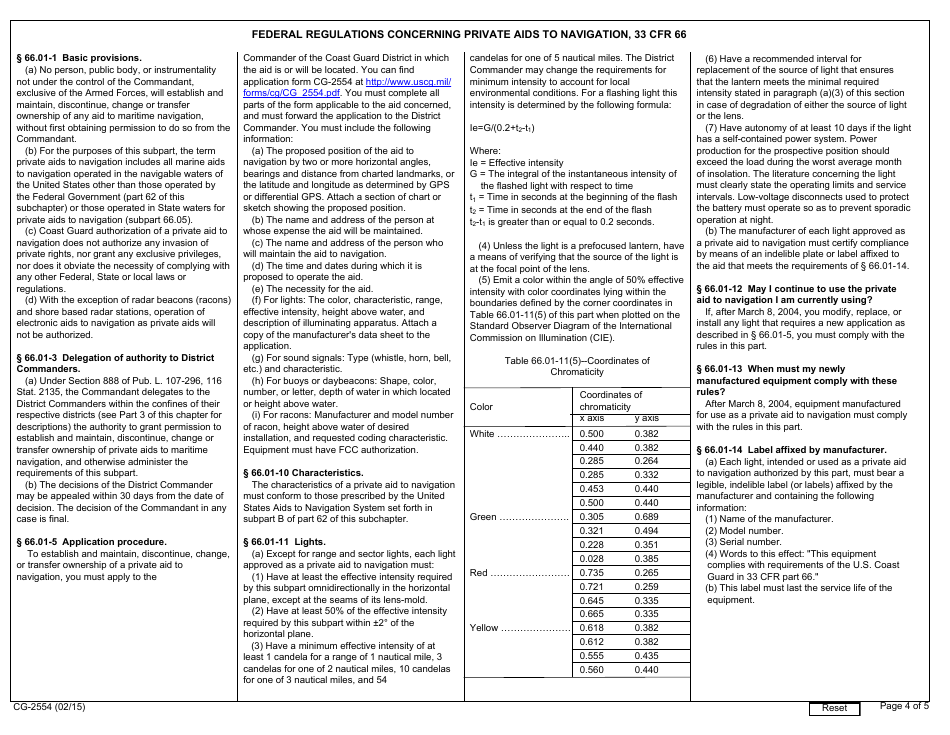 Form CG-2554 Private AIDS to Navigation Application, Page 4