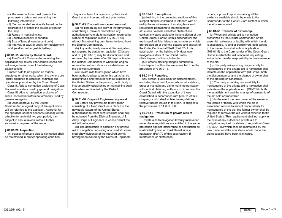 Form CG-2554 Private AIDS to Navigation Application, Page 5