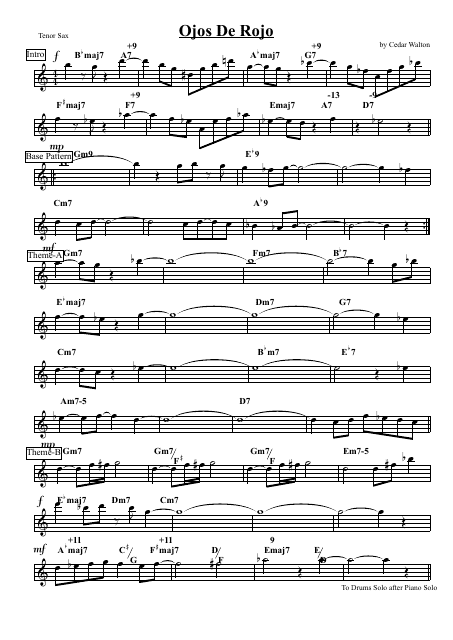 Cedar Walton - Ojos De Rojo Tenor Sax Sheet Music