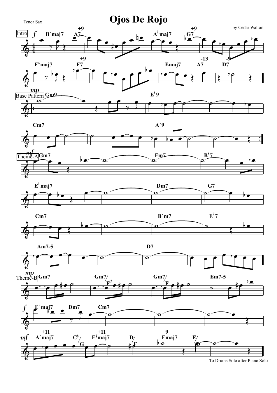 Cedar Walton - Ojos De Rojo tenor sax sheet music - Preview image