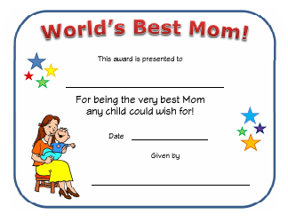 Document preview: World's Best Mom Certificate Template