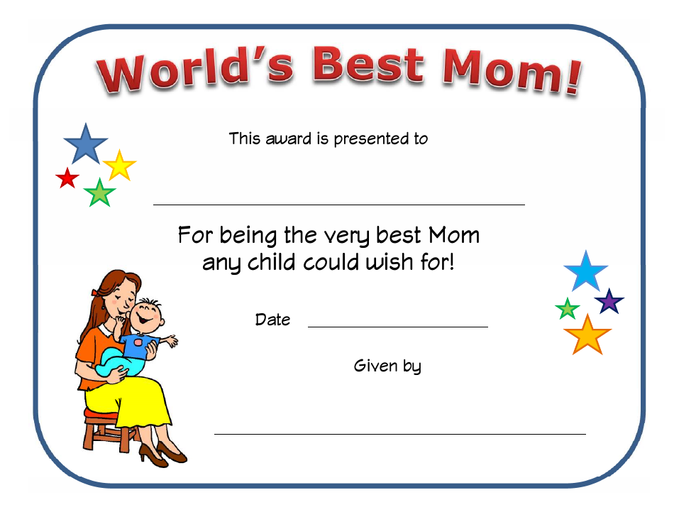 World's Best Mom Certificate Template Download Printable PDF