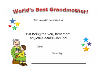 Document preview: World's Best Grandmother Certificate Template