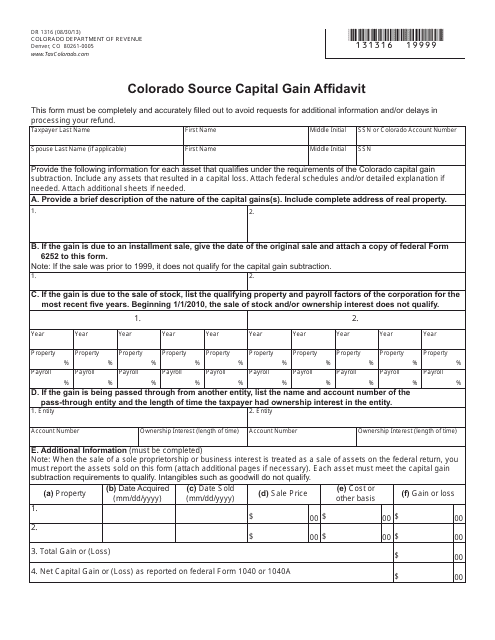 Form DR1316  Printable Pdf