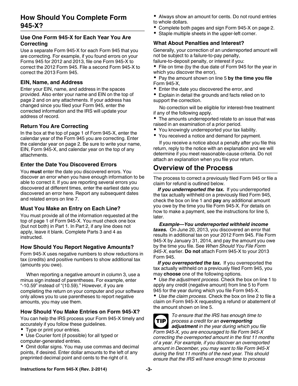 Download Instructions for IRS Form 945X Adjusted Annual Return of