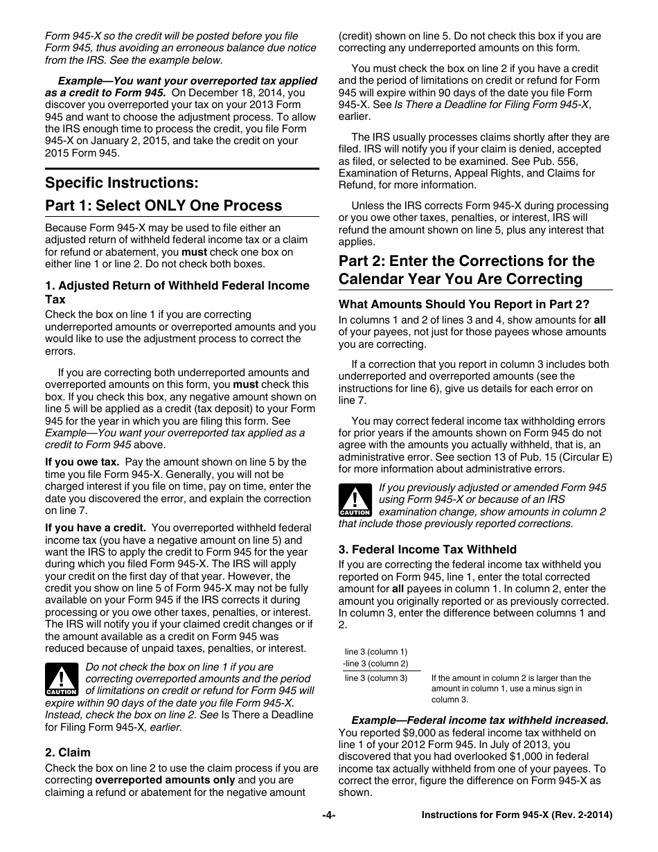 Instructions for IRS Form 945-X Adjusted Annual Return of Withheld Federal Income Tax or Claim for Refund, Page 4
