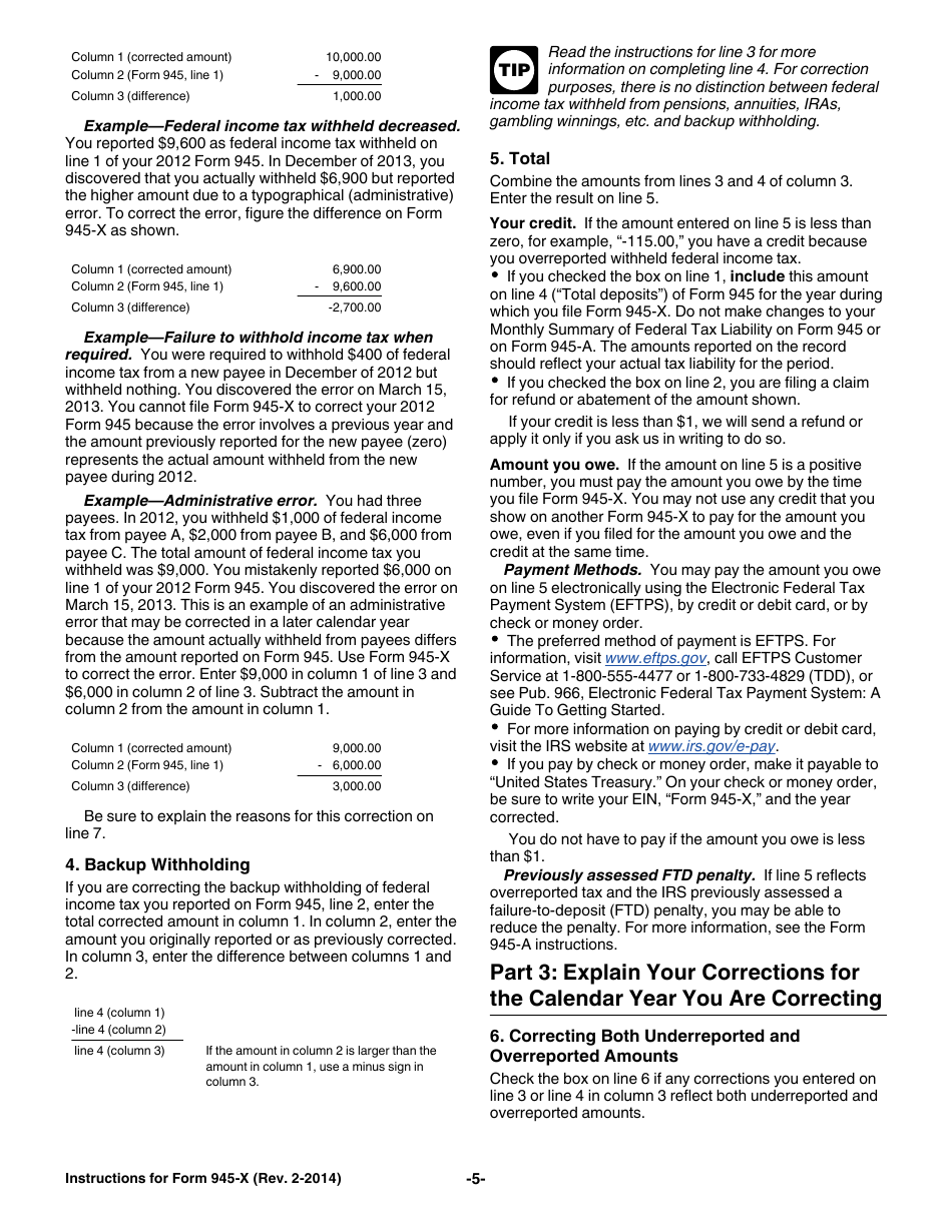 Download Instructions For Irs Form 945 X Adjusted Annual Return Of Withheld Federal Income Tax 0248