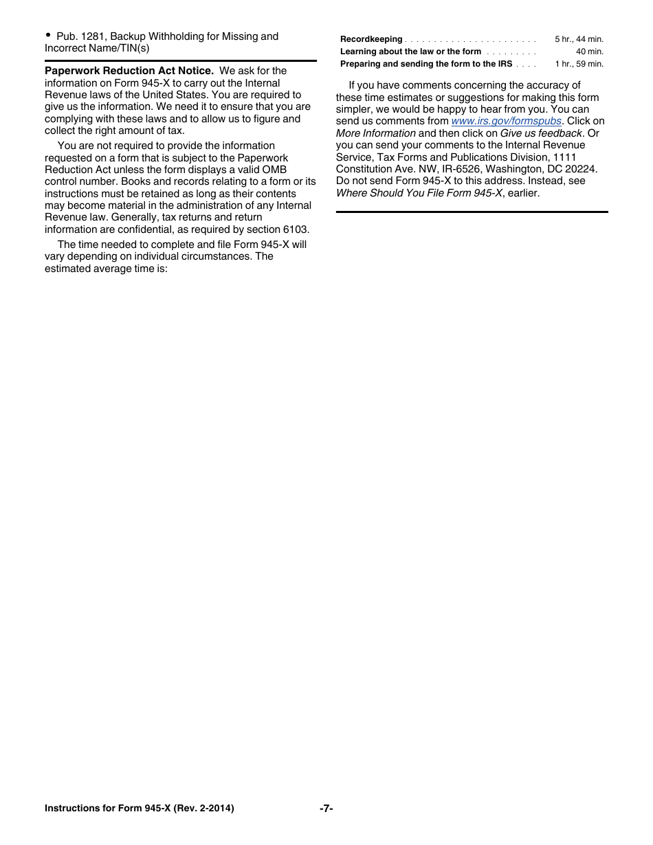 Instructions for IRS Form 945-X Adjusted Annual Return of Withheld Federal Income Tax or Claim for Refund, Page 7