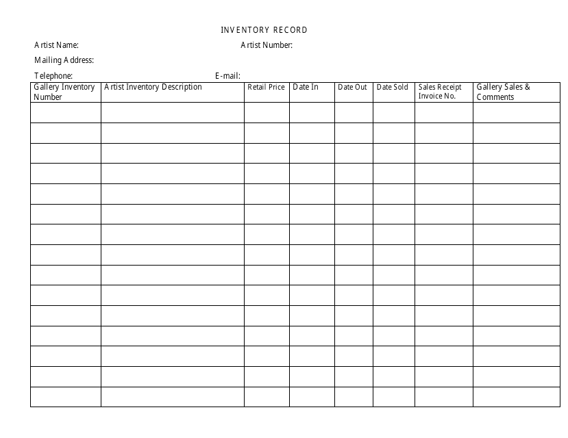 Inventory Record Template - Editable and Printable