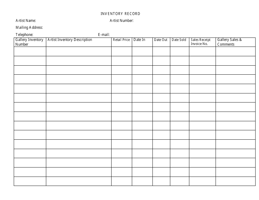 Inventory Record Template Download Printable PDF | Templateroller