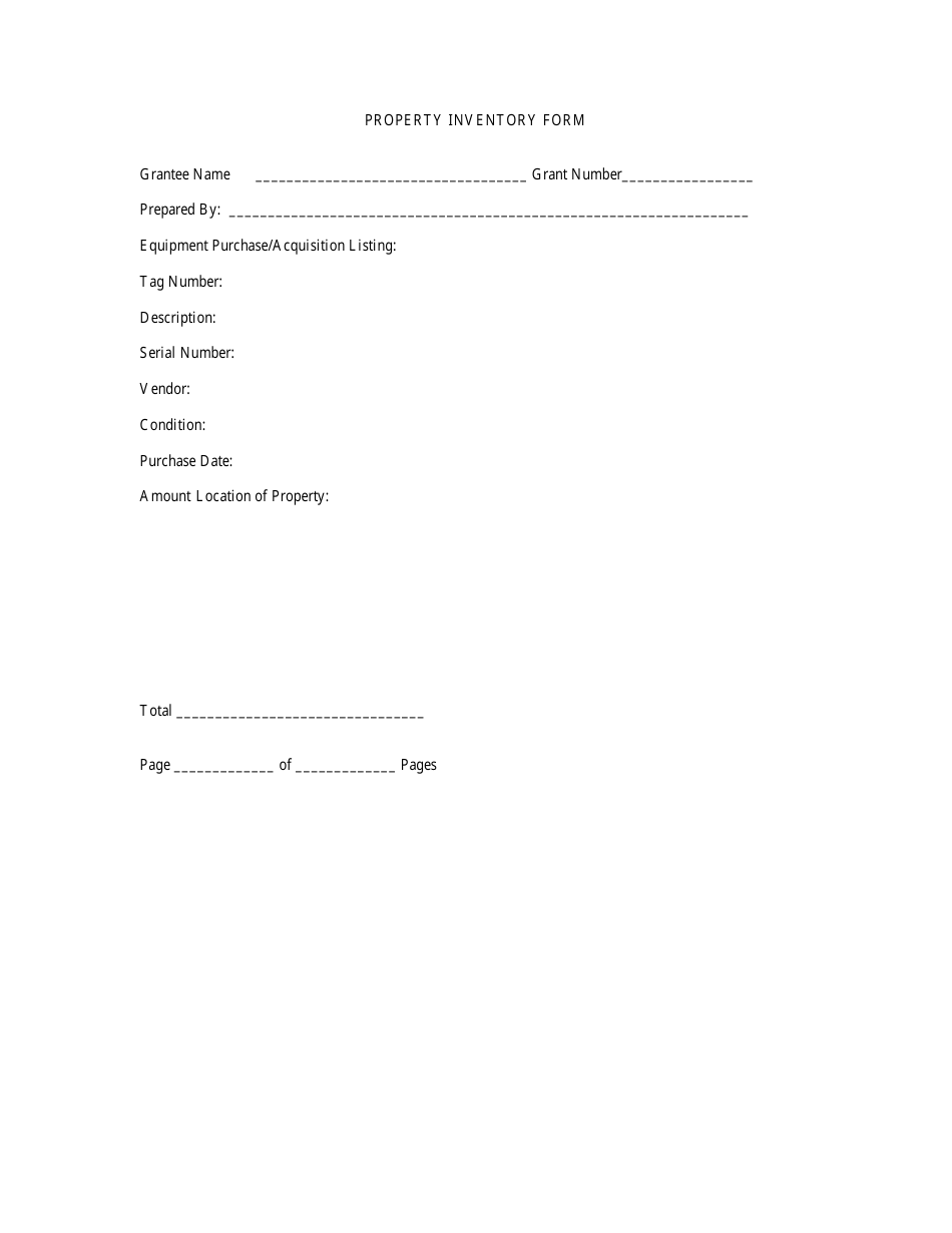 Property Inventory Form, Page 1