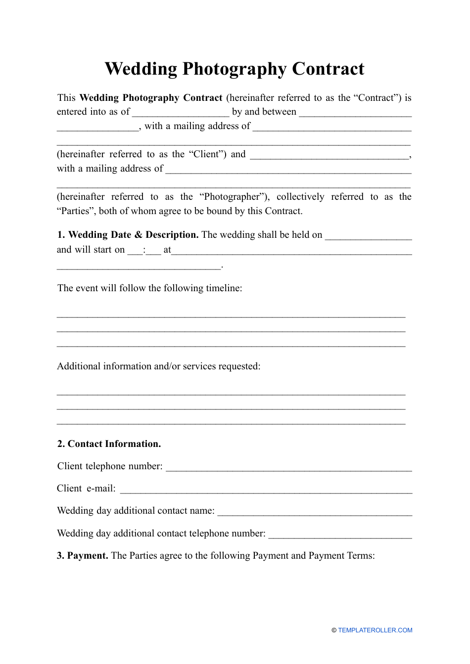 Wedding Photography Contract Template, Page 1