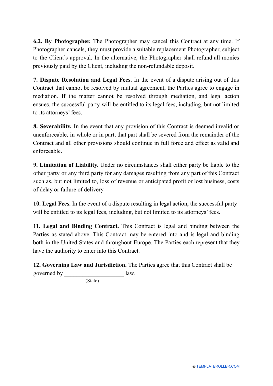 Wedding Photography Contract Template, Page 3