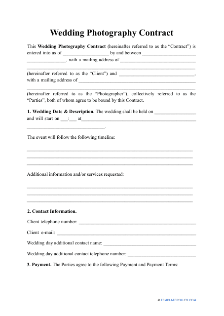 &quot;Wedding Photography Contract Template&quot; Download Pdf