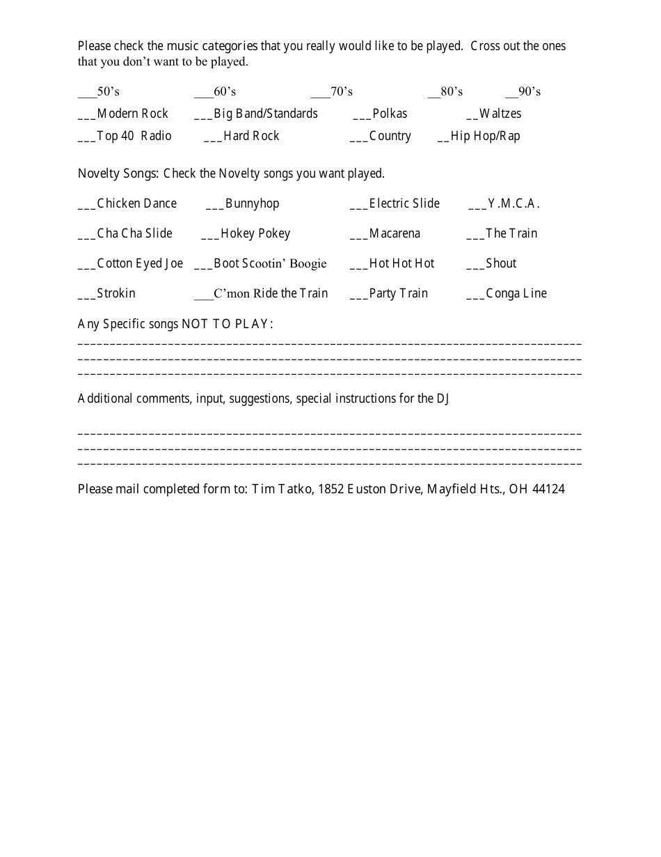 Wedding / Event DJ Itinerary Worksheet - Magical Sound Entertainment, Page 3