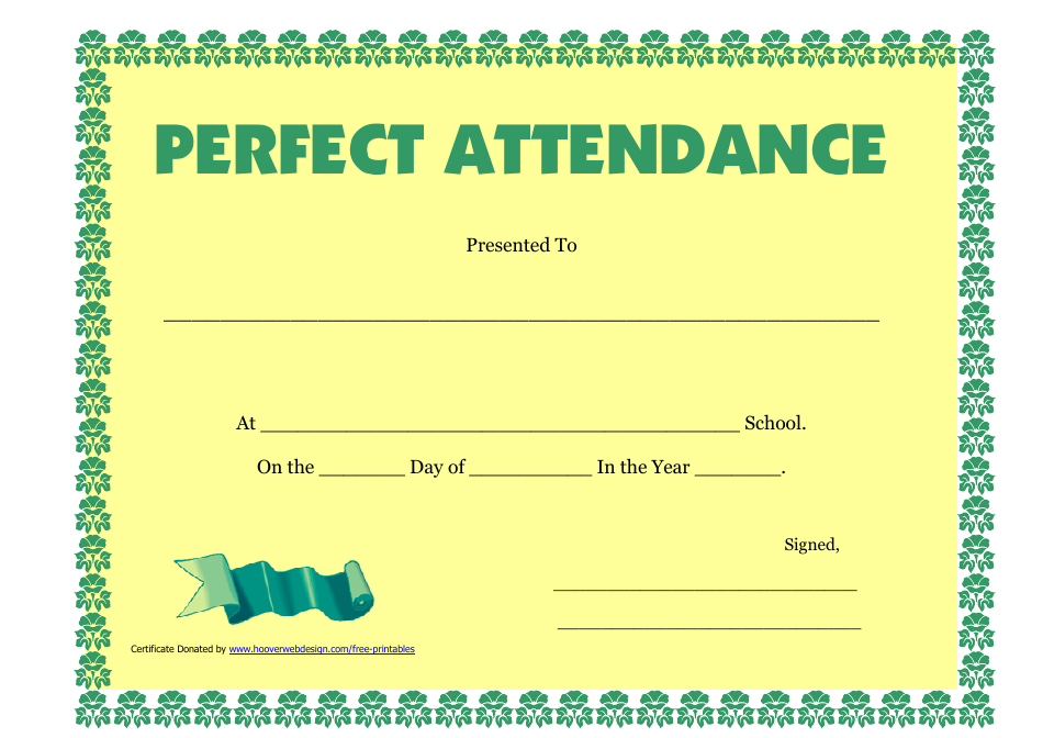 Perfect Attendance Form, Page 1