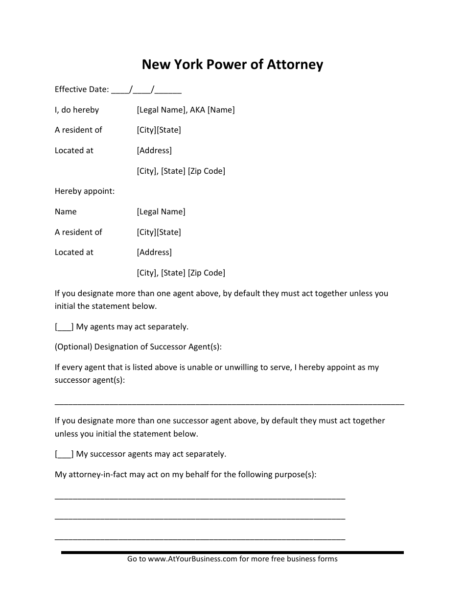 Power of Attorney Template - New York, Page 1