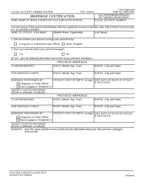 Form SSA-3 Marriage Certification