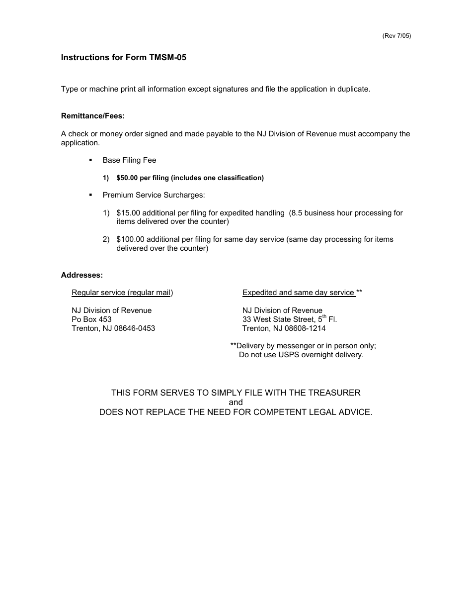 Form TMSM-05 Application to Cancel a Registered Trade or Service Mark - New Jersey, Page 2